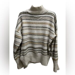 Eddie Bauer Striped Turtleneck Sweater - Cream, Grey and Tan - Large